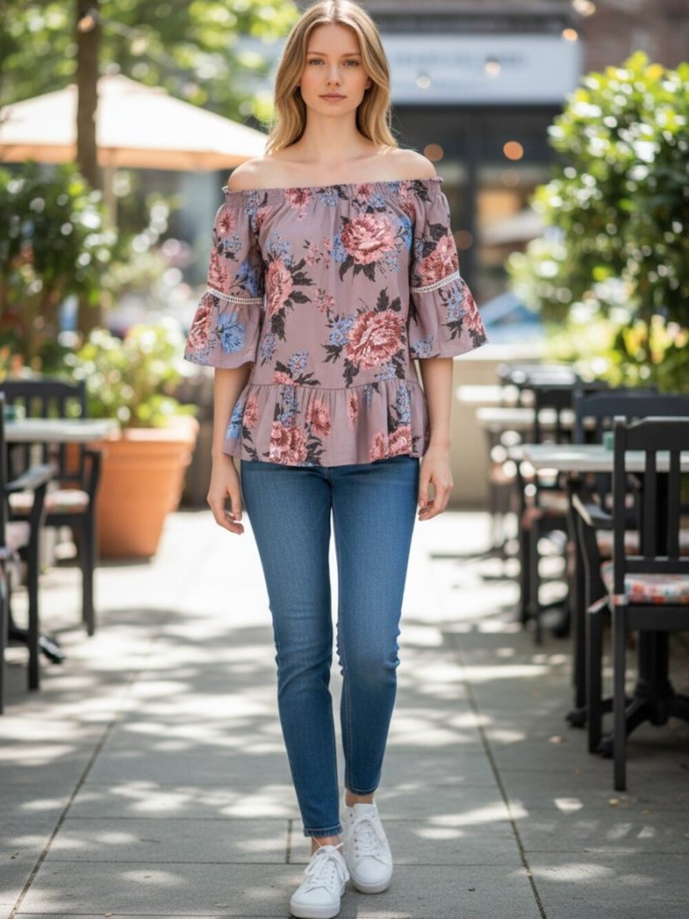 Liberty Love Floral Off-Shoulder Ruffle Hem Top